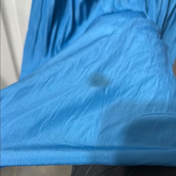 Ramy Brook Long Sleeve Satin Blue V Neck Midi Dress - Picture 5 of 8